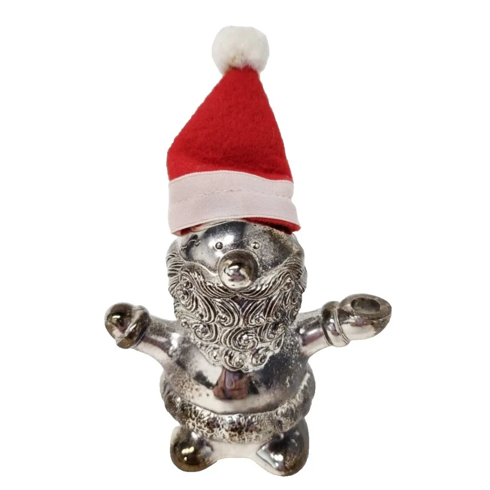 Vintage WM. A.Rogers Silver Santa Figurine Candle Holder Christmas Decor